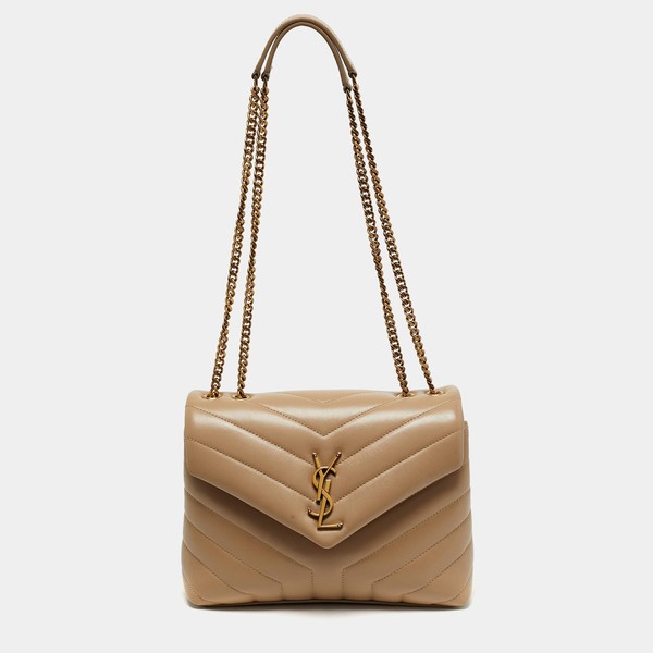 Saint Laurent Loulou Small Beige Matelasse Leather Shoulder Bag