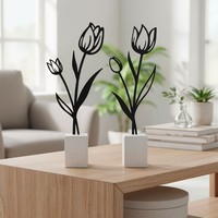 2Er Set Metall Blume Tulpe Schwarz Beton Grau Draht Deko Aufsteller Tischdeko