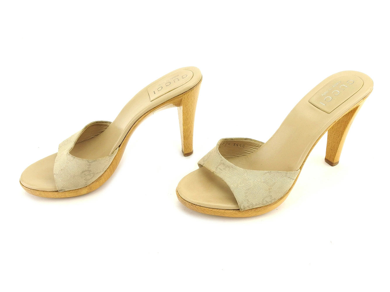 GUCCI Mule Shoes Women's #35 Half C Sandals Beige Canvas x Leather x Wood T6120 thumbnail 4