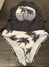 Nwot Womens Black/White Palm Tree 2 Piece Tankini Bathing Suit Small