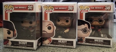 Team Fortress 2 Scout, Heavy, and Medic Funko Pops (Protective Sleeves Included)