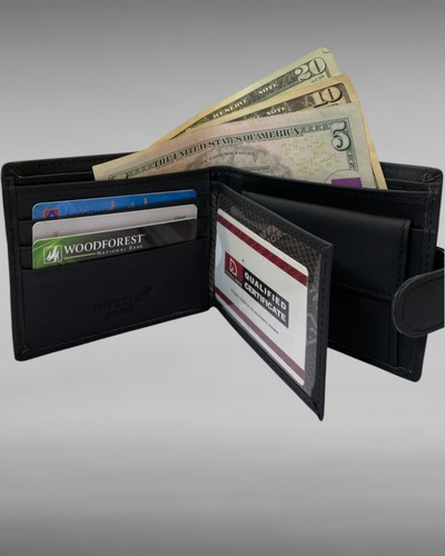 Men's Leather Wallet Bifold Black | Imperial Horse Coin Pocket Card Slots - Picture 2 of 3