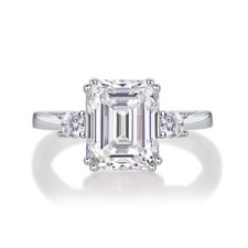 Fifty8 3ct DEW Emerald Cut Moissanite Ring 925 Silver CZ Sides Token of Faith