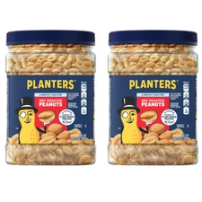 PLANTERS Lightly Salted Dry Roasted Peanuts, Plant-Based Protein, (Pack of 2)
