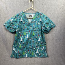 Butter Soft Scrub Shirt Woman  s Medium Blue Christmas Trees