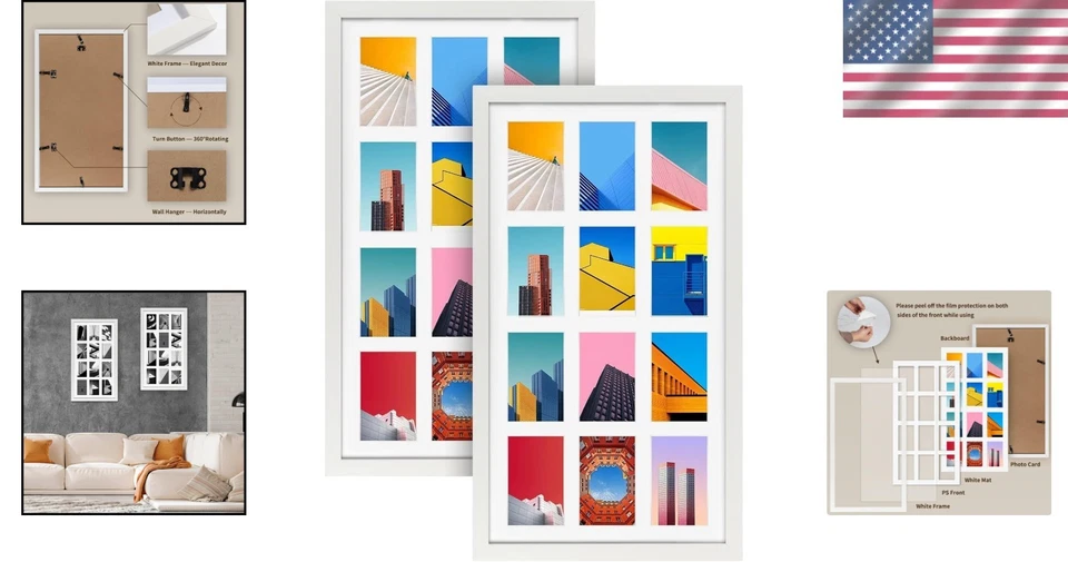 Contemporary 12 Opening Photo Frames - 2 Pack White Collage Displays for Gifting - Image 2 of 4