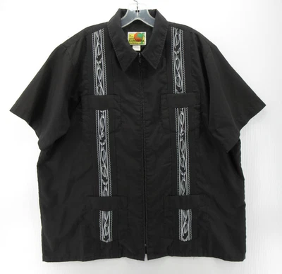 VINTAGE Haband Shirt Men XL Black Guayabera Cuban Camp Embroidered Resortwear - Image 1 of 4