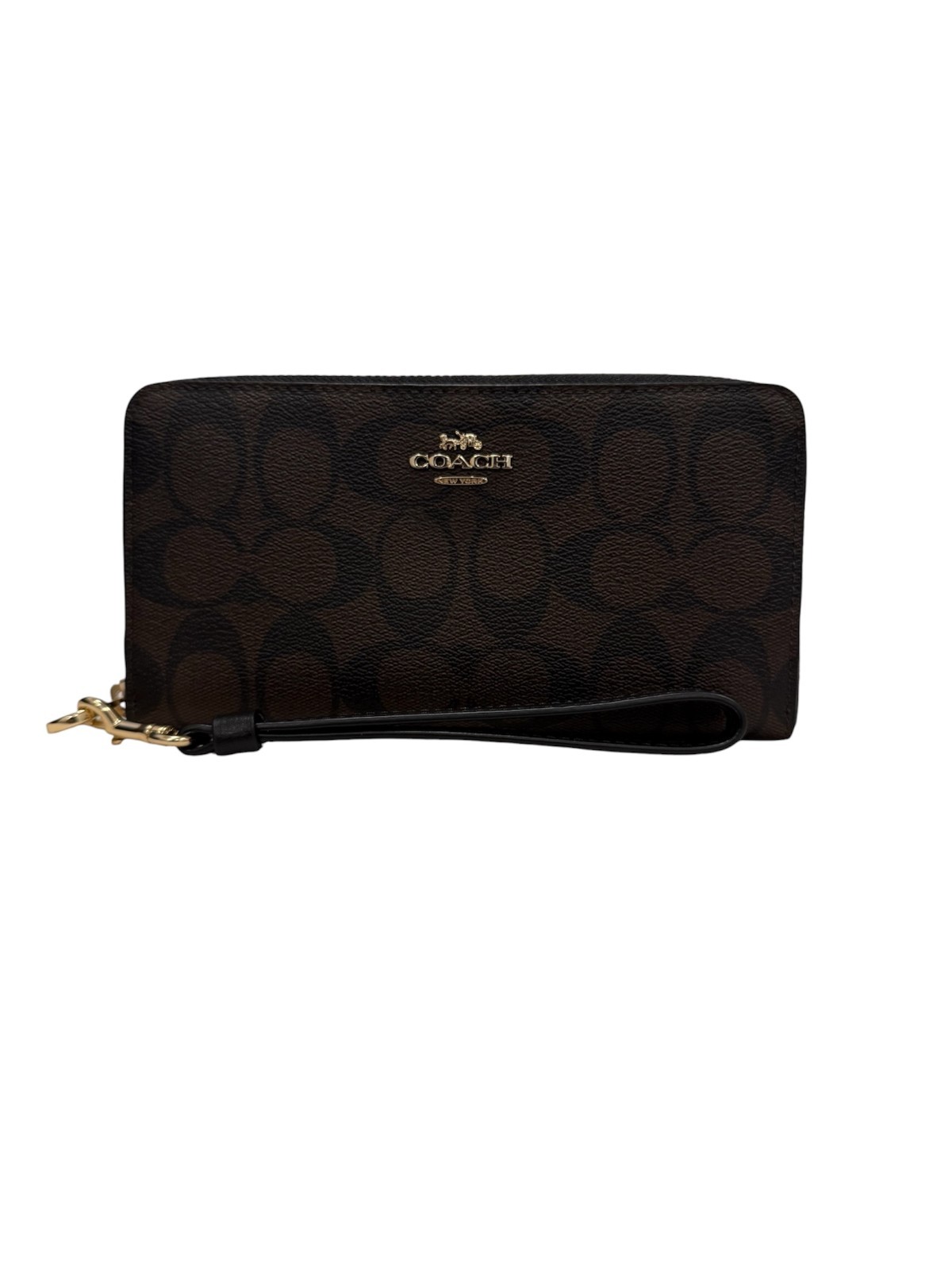 NWT Coach Long Zip Around Wallet C4452 Signature Canvas,Brown/Black