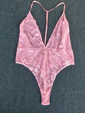 Victorias Secret Lace Plunge Bodysuit Sheer Teddy Teddy Pink XL