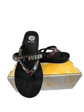 Yellow Box Flip Flops Sandals 7.5 Reily Rhinestone Rainbow Multicolor Wedge Heel