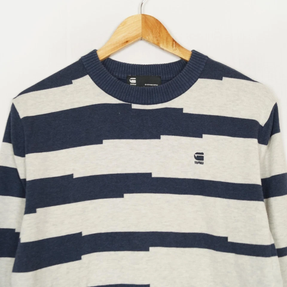 G-STAR RAW мужской джемпер размер M ворота Джерси серый пуловер в полоску узор - Изображение 3 из 4