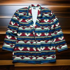 VINTAGE 80s Aztec Western Denim Blazer Size XL Suit Jacket Southwestern