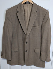 Jos A Bank Blazer Men's 46R Brown Silk Blend Windowpane Single Breasted