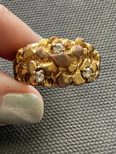 Vintage Gold-Tone Nugget Ring Size 15 Estate Costume Jewelry