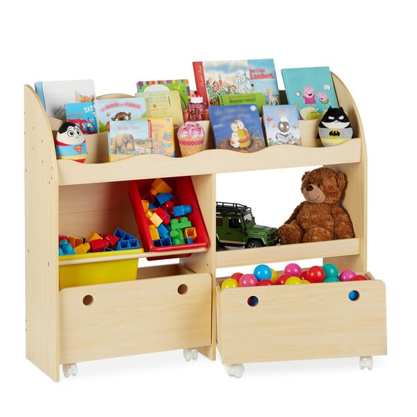 Kinderregal Spielzeugregal Aufbewahrungsregal BüCherregal Rollen Mdf Kistenregal-image