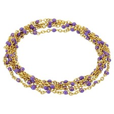 1m/3.3 Feet Stainless Steel Cable Chain, Gold Link Chain Enamel Beads, Purple