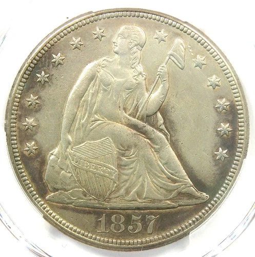 1857 Seated Liberty Silver Dollar $1 - Certified PCGS AU Detail - Rare Date!