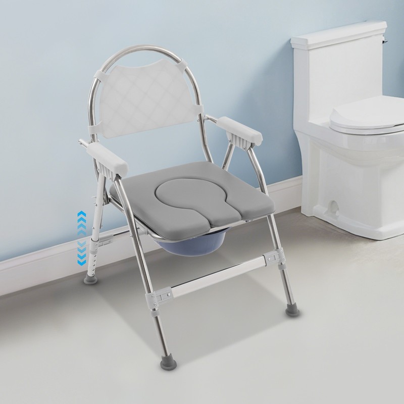 Foldable Toilet Chair, Toilet Chair with Padded Seat Plate and Toilet Bucket New