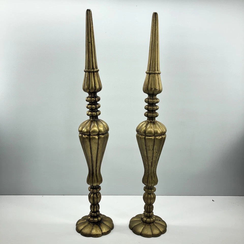 Pair Of Gold Tone Resin Finials 20” Table Top Mantle Christmas Holiday Decor - Image 2 of 4