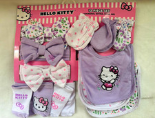 Hello Kitty Baby Bib  Burp Cloth Set 12-Piece Pink Purple White Floral