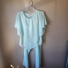 Draper  s  Damon  s Mother of Bride/ Groom Pant Suit XL Mint Chiffon Blouse Pants