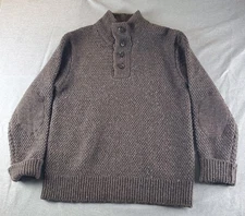 Schott Bros NYC Sweater L Brown Wool Knit Military High Neck Elbow Patch Cozy