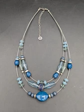 Napier Silver Tone Wire Necklace Blue Silver