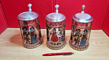 3x GLas Bierkrug BMF Made In Germany Echt Zinn Motive Zinndeckel Engel Seidel Sa