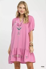 Umgee Embroidered Floral Babydoll Dress