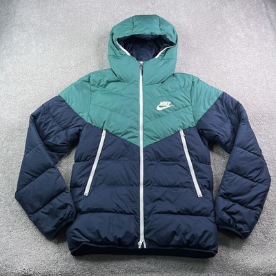 Nike Jacket Mens Small Green Blue Windrunner Puffer Down Fill Hooded Winter