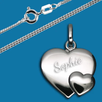 SILBERPOINT HERZ ANHÄNGER DOPPELHERZ MIT KETTE SILBER925 KOSTENLOSER GRAVUR-G5