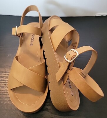 SODA Women's Cute Open Toes Ankle Strap Flexible Summer Flat