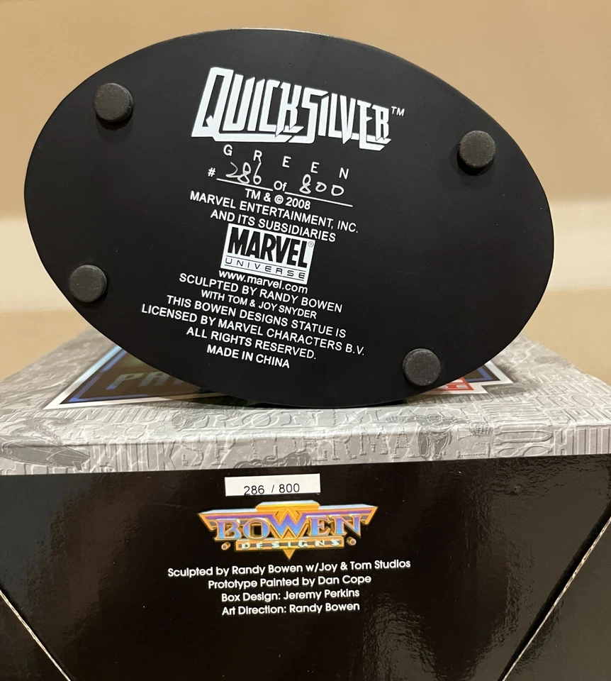 Quicksilver Statue Retro Green Variant 12" Marvel Avengers 2008 Bowen 286/800 - Image 3 of 3