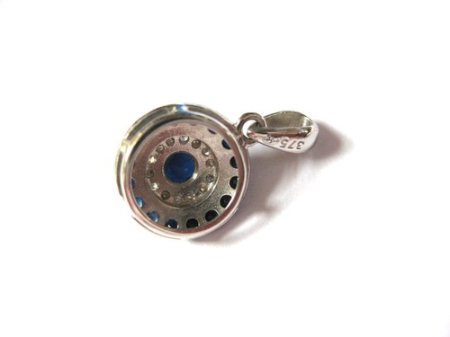 Pendente Oro Bianco 375 Con Zaffiri E Diamanti, 0,98 G - Foto 3 di 3