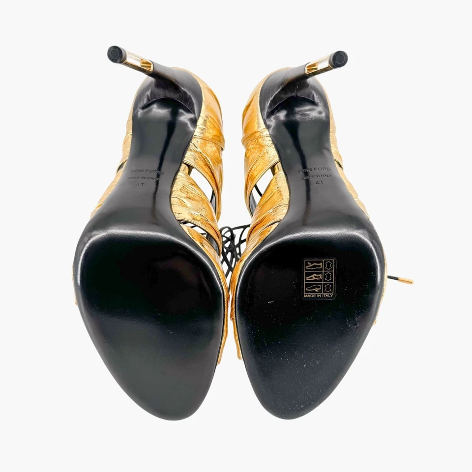 Tom Ford Stardust Lace Up Heels EU 41 US 9 Metallic Gold Foil Leather Tie Shoe - Image 4 of 4