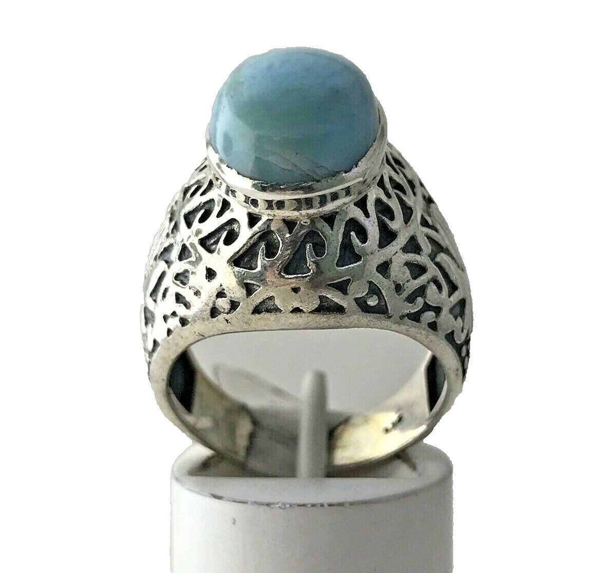 Sterling silver Statement Signet Ring Larimar Ova… - image 8