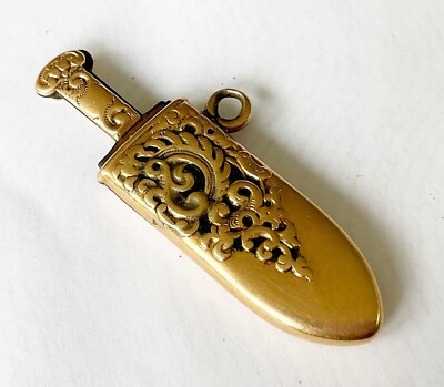 Antique Victorian 14k Cigar Cutter Shaped Like A Sheath And Knife