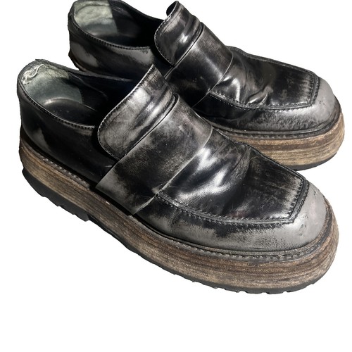 Marsell Shoes Mens 40 Gomme Silver Metal Leather Loafer Minimalist Lace Up Italy Gommello Boot – La Garçonne main image 3