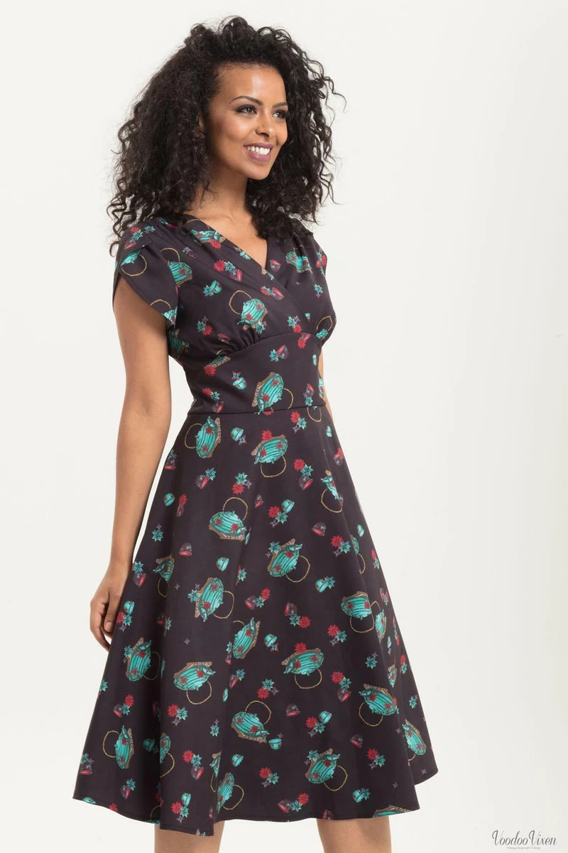 Voodoo Vixen Womens Tea Time Full Day Dress 1950s Vintage Inspired