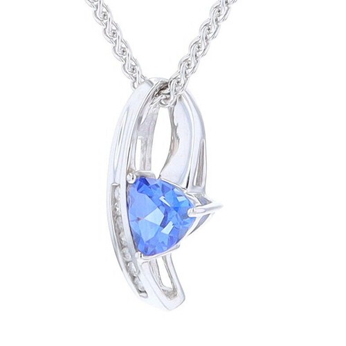 Synthetic Sapphire White Gold Ribbon Pendant w/ Diamond Accents GV166716 - Picture 7 of 24