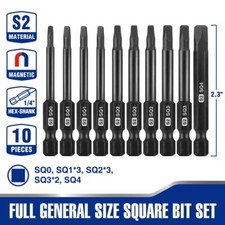 WORKPRO 10 Pcs Magnetic Square Bit Set 2.3 Inch Long Screwdriver Bits Set w/ Box