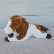 FAO Schwarz Pinto Horse Pony Plush 14" Laying Down Adopt A Pet Brown White