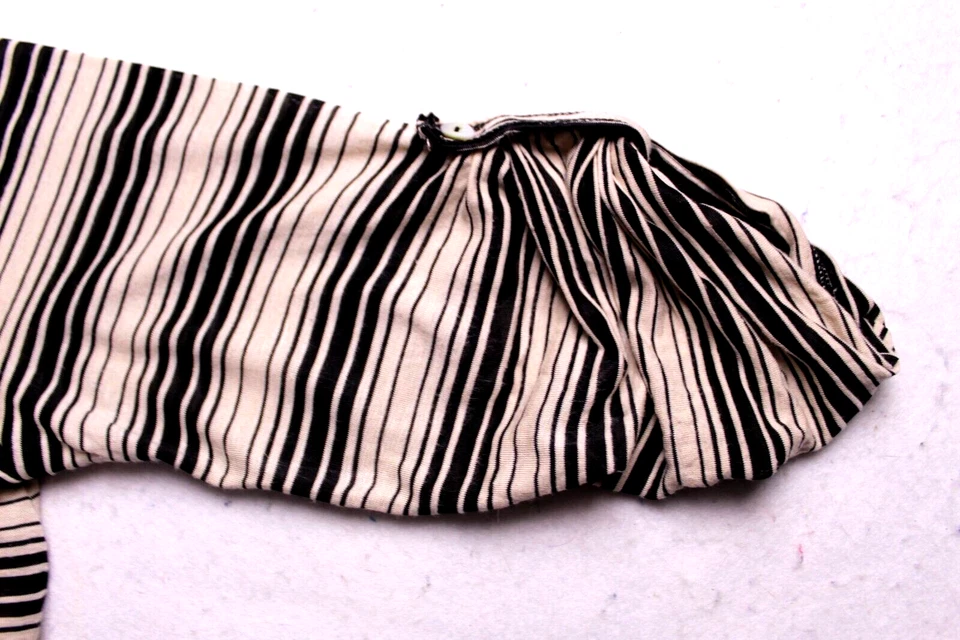 CAMISETA MAX STUDIO MEZCLA LINO Damas Talla S Beige Negro Rayas Manga 3/4 Foto 4 de 4