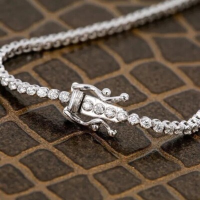 Minimalist 2.5Ct Round Natural Diamond Tennis Engagement Bracelet 14K White Gold