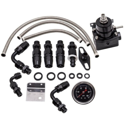 #ad Universal Adjustable Fuel Pressure Regulator Kit 100psi Guage AN6 Fitting Black $34.55