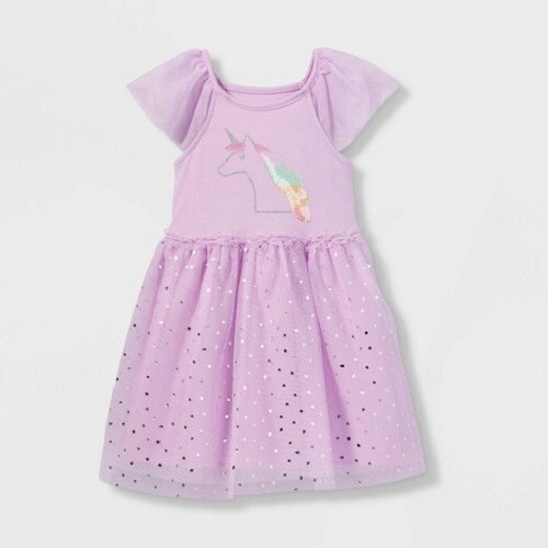 Cat & Jack Girl's Size 2T Sparkle Unicorn Short Sleeve Light Purple