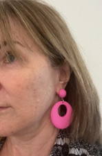 Pink Hoop Earrings, Fun Earrings, Lightweight, Retro Earrings