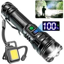Garberiel High Lumens USB Rechargeable LED Zoomable Flashlight w/Power Display