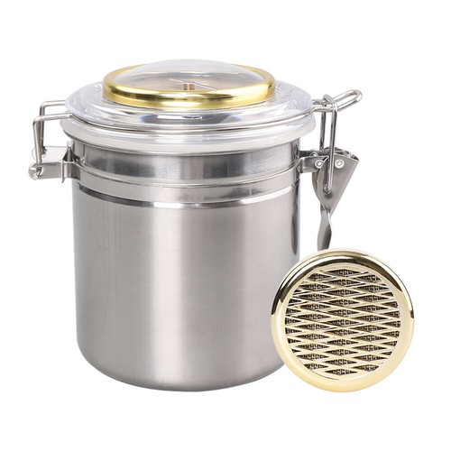 Stainless Steel Airtight Tobacco Jar with Humidifier Hygrometer Travel Cannister - Afbeelding 1 van 10