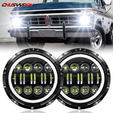 Pair 7 Inch Round White Halo Led Headlights For Chevy Chevelle Ss 1971-1973